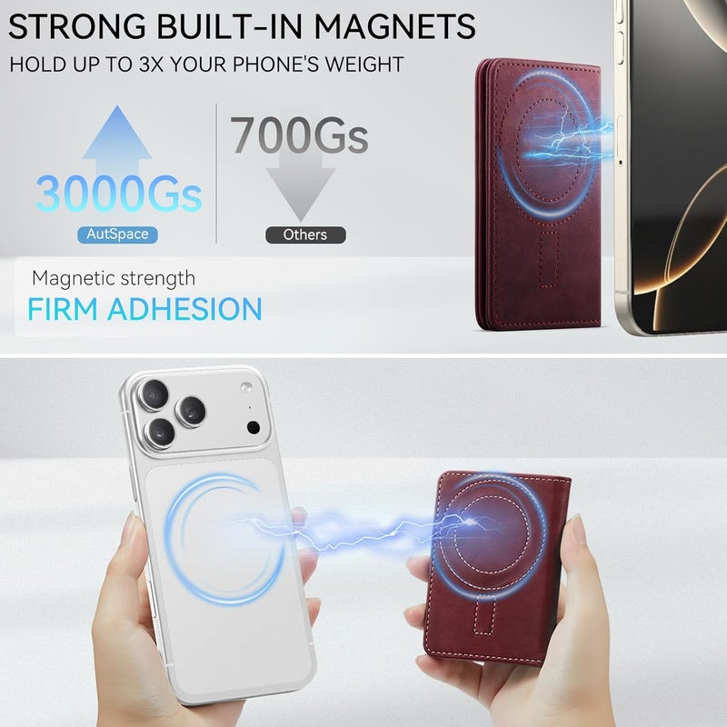 Vinich for MagSafe Wallet Magnetic RFID Blocking Card Holder Compatible with MagSafe Phones and Cases, Strong Magnet Minimalist Phone Wallet for iPhone 17/16/15/14/13/12/Pro/Max/Plus, Burgundy - Image 2